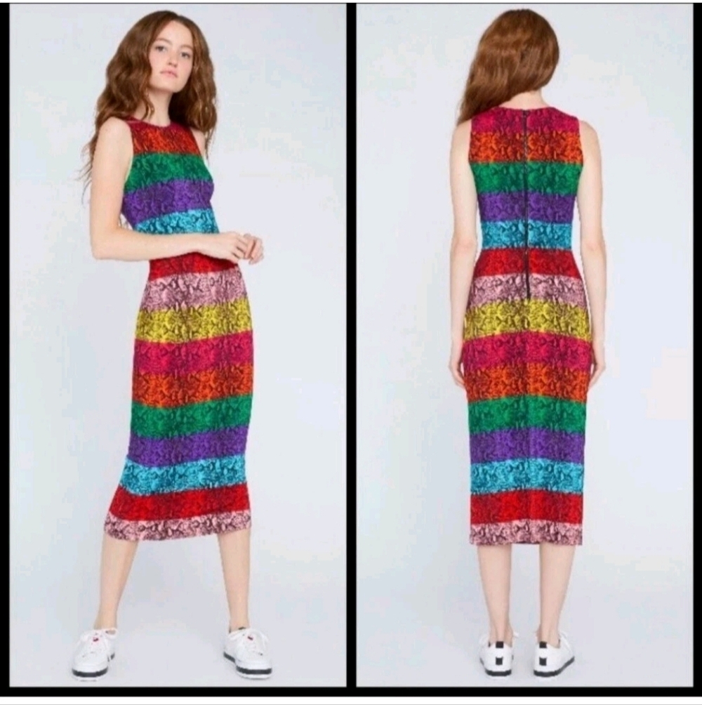 Alice + Olivia Delora Rainbow Snake Print Midi Dress Size 0 NWT $395